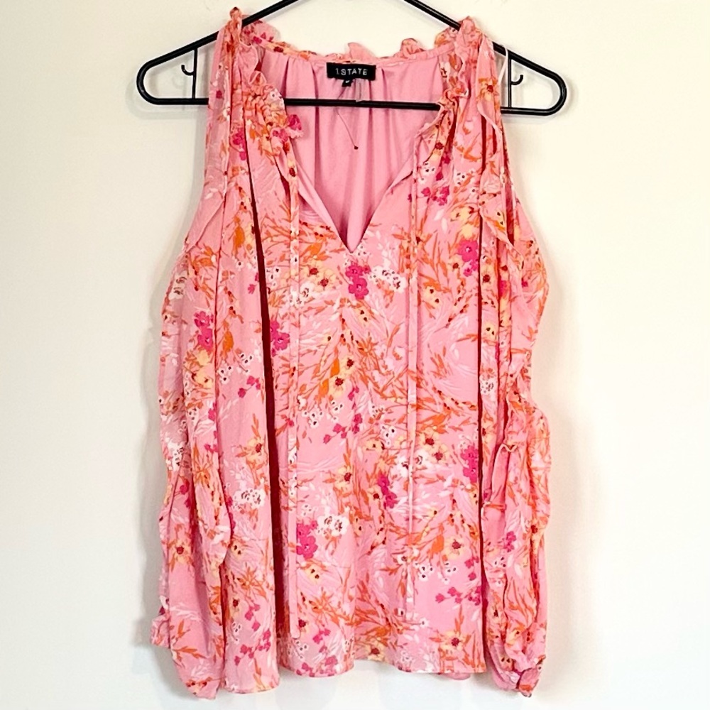 NWT 1. State Women's Pink Floral Cold Shoulder Blouse - Size: Medium - Picture 2 of 9